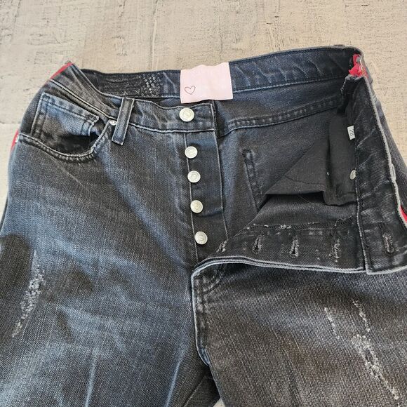 Revice Womens High Waisted Frayed Hems Red Side Zipper Flare 28x29 Size 28 - Picture 6 of 16